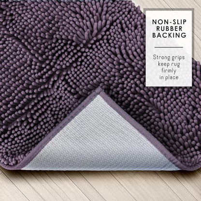 Hearth & Harbor Bathroom Rugs, Chenille Bath Mat - Machine Washable Bath Mats for Bathroom Non-Slip Backing Rubber, Quick Dry Mat - Purple Bath Rug, 17x24-26x44-20x24