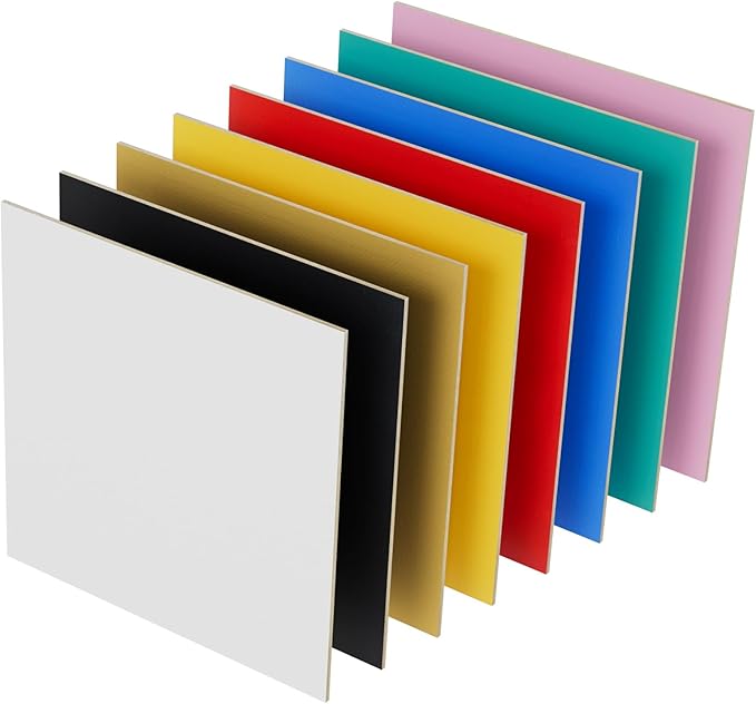 8 Pack Multi-Color Basswood for Laser Cutting, 12"x12"x1/8" (3 mm) Double-Sided Colored Plywood Sheets, for Laser Engraving, DIY Craft Wood & School Projects