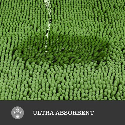 Yeaban Chenille Forest Green Bathroom Rug 20"x32", Non-Slip Rubber Backing