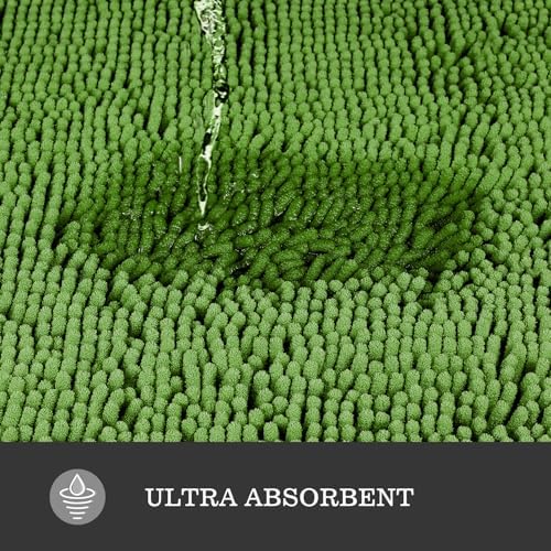 Yeaban Chenille Forest Green Bathroom Rug 17"x24", Non-Slip Rubber Backing