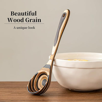 Gudamaye Pakkawood Deep Soup Ladles, 10.6 inch Big Wooden Ladle for Cooking, Wooden Kitchen Utensils Set