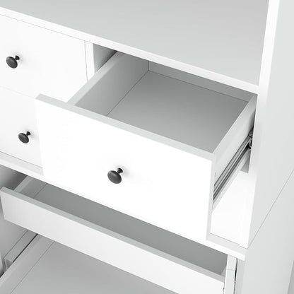 VilroCaz 75'' Tall Freestanding Kitchen Pantry Cabinet, Wood Large Cupboard Storage Buffet with Hutch, 4 Drawers, Door Shelves and Pull-Out Trays for Dining Room, Living Room (White-10.13)