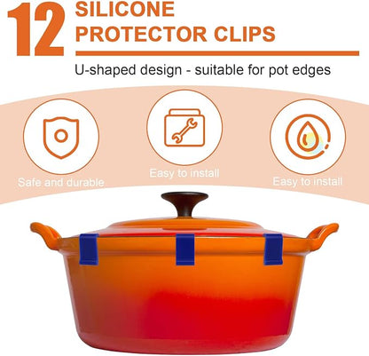 Gosknor 12pcs Dutch Oven Lid Protector Clips, Premium Silicone Pot Cookware Protector Clips Practical Pots Accessories for Storage Stacking & Display Dutch Oven (Blue)