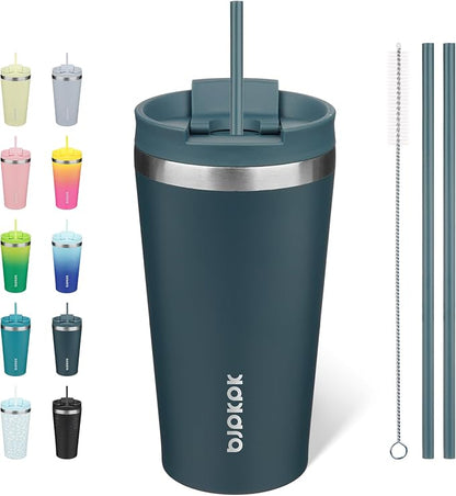 BJPKPK 18oz Stainless Steel Insulated Tumbler With lid And Straw Travel Coffee Thermal Tumblers Cup For Women And Men,Navy Blue