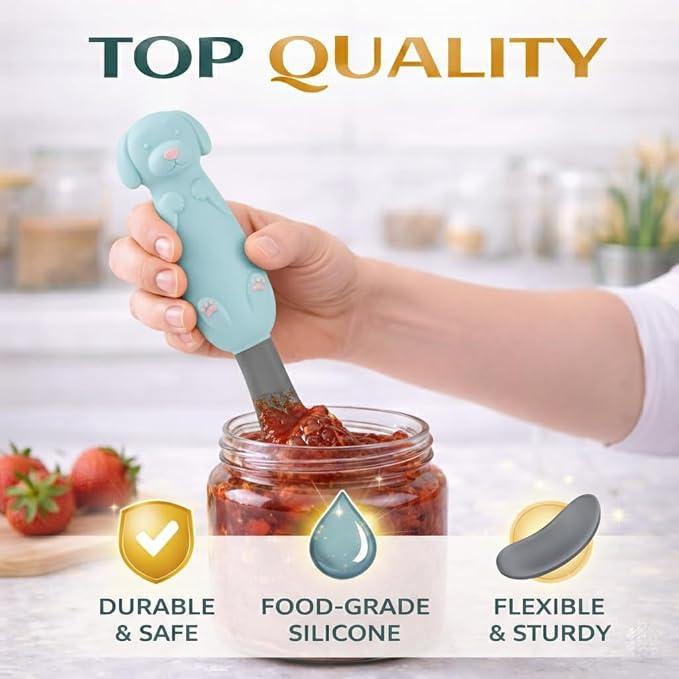 Jar Scraper Spatula - Silicone Scraper, Cute Kitchen Accessories, Unique Fun Cooking Kitchen Gadgets for Foodies - BPA-free & 100% Food Safe (Puppy - Blue)