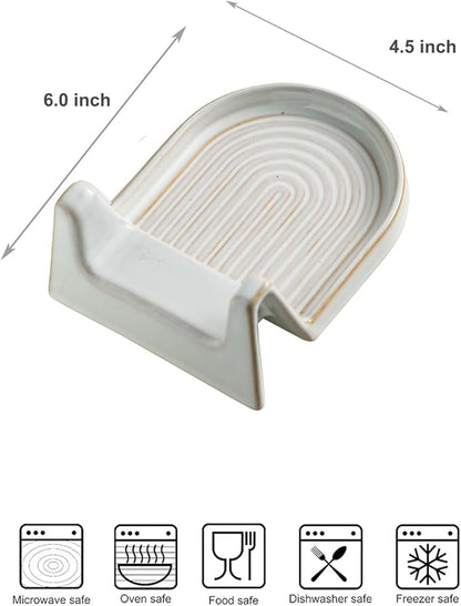 Ceramic Spoon Rest for Countertop Heat-Resistant Spoon Rest for Stove Top Kitchen Gadgets & Kitchen Utensils Holder White