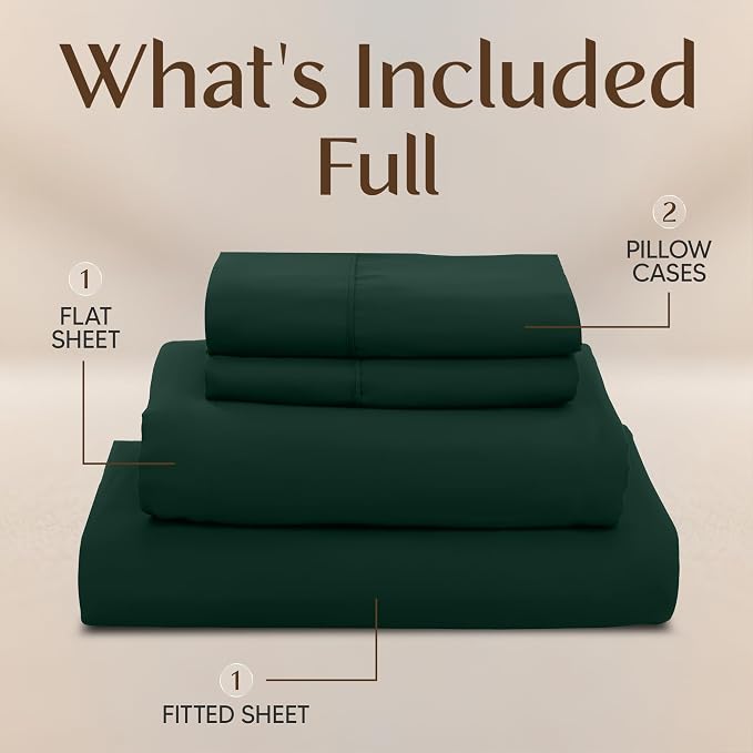 Utopia Bedding Full Size Sheet Set – 4 Piece Bed Sheets, Soft and Breathable Microfiber, Includes 1 Fitted Sheet, 1 Flat Sheet and 2 Pillowcases – Oeko Tex (Emerald Green)