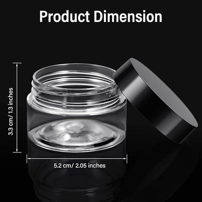 SATINIOR 24 Pieces Empty Clear Plastic Jars with Lids Round Storage Containers Wide-Mouth for Beauty Product Cosmetic Cream Lotion Liquid Butter Craft and Food (Black Lid, 1 oz)
