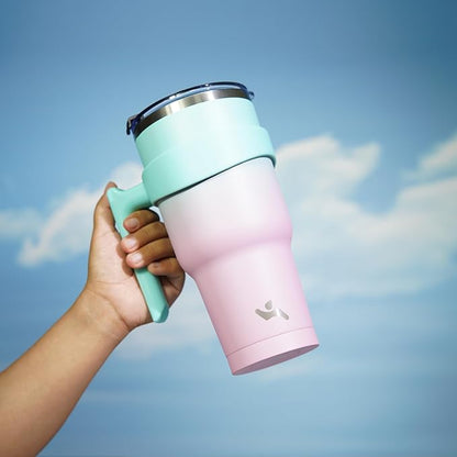 Konokyo 30 oz Tumbler with Handle and 2 Straw 2 Lid, Insulated Water Bottle Stainless Steel Vacuum Cup Reusable Travel Mug,Gum