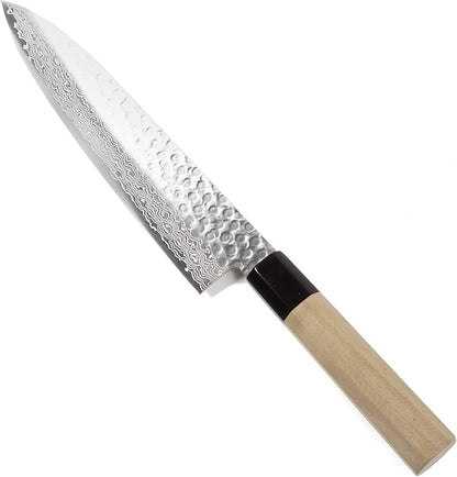 Japanese Chef Knife Hammered Damascus VG-10 46 Layer Octagonal Magnolia Wood Handle, Gyuto 8.3-inch (210mm)