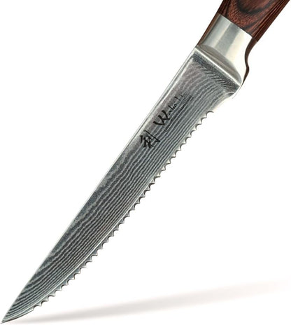 Wakoli EDIB 4-Piece Damascus Steak Knife Set, VG10 Core 67-Layer Damascus Steel Steak Knives with Pakkawood Handles, Premium Dining Cutlery Gift Box for Steak, Meat, Roasts & Poultry, Hand Wash Only