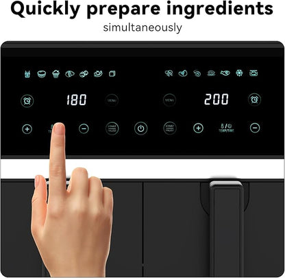 4QT+4QT Dual Basket Air Fryer - Digital Touchscreen, Smart Sync Finish,Auto Shutoff, 2 Independent Nonstick Dishwasher-Safe Frying Baskets - 8 Quart Digital Double Air Fryer
