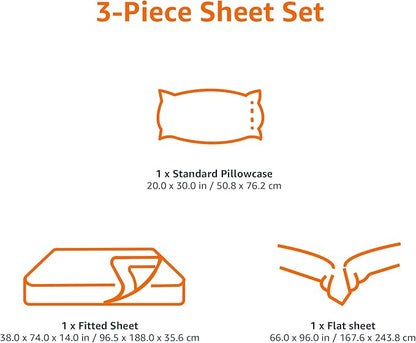 Amazon Basics Lightweight Super Soft Easy Care Wrinkle Free Microfiber 3 Piece Bed Sheet Set with 14-Inch Deep Pockets, Twin, Chocolate, Solid