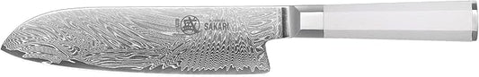 MITSUMOTO SAKARI 7-Inch VG-Pro Damascus Santoku Knife, Hand Forged Professional Japanese Chef Knife, Ergonomic G10 Handle & Sandalwood Box