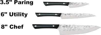 Kai PRO 3 Piece Starter Set, Includes 8" Chef, 3.5" Paring & 6" Utility Knives, Hand Sharpened Knife Set, Japanese AUS6M Stainless Steel Blades, Full-Tang POM Handles, NSF Certified