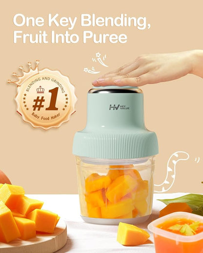Baby Food Maker, HEYVALUE Larger Baby Food Processor Set for Fruit, Vegatable & Meat, Glass Puree Blender with Baby Food Freezer Tray, Silicone Spoons, Spatula,20 OZ(Green)