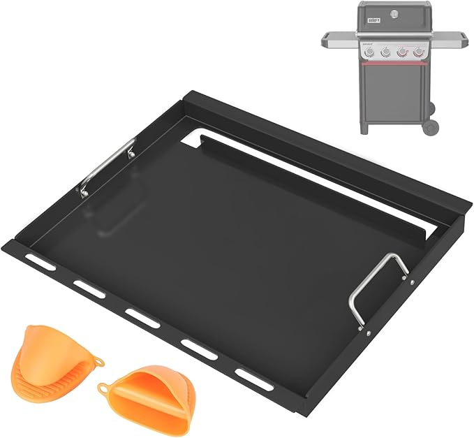 Full Size Griddle Insert with Handles for Weber Spirit 400 Series(2025 Models), Flat Top Grill Insert Replacement Parts for Weber Spirit E425 S425 E435 EP425 EP435(2025), Non-stick Carbon Steel, Black