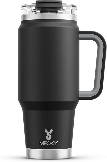 Meoky 32 oz Tumbler with Handle, Insulated Tumbler with Lid and Straw, Stainless Steel Travel Mug, Keeps Cold for 24 Hours, 100% Leak Proof, Fits in Car Cup Holder (Night)