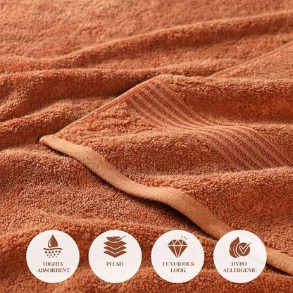 Superior Egyptian Cotton Bath Towel Set, Home Bathroom Towels, Master, Guest Bath, Decor Essentials, Quick Dry, Absorbent, Large Body Towels, Spa, Hotel, Resort, Adult, Kids, Set of 2, Caramel Brown