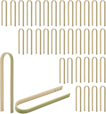 36Pcs 3.9-Inch Bamboo Serving Tongs, Disposable Wooden Tongs for Charcuterie Boards, Parties, and Food Presentation