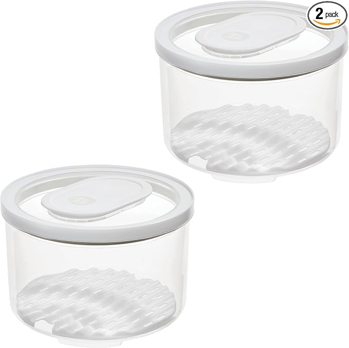iDesign Round Fridge Produce Bin with Removable Drainage Tray and Lid - Set of 2 - Clear
