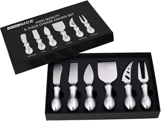 WoneNice Cheese Knife Set, 6-Piece Stainless Steel Knives for Charcuterie, Gift for Mother's Day Wedding Housewarming Christmas