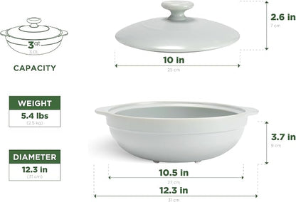 MINH LONG 3-Qt Porcelain Dutch Oven Pot with Lid, Lead & Cadmium Free, Oven Safe Casserole Dish with Lid, Clay Pot for Cooking on Gas & Infrared Cooktop, Use to Marinate, Cook, Bake, Refrigerate & Serve