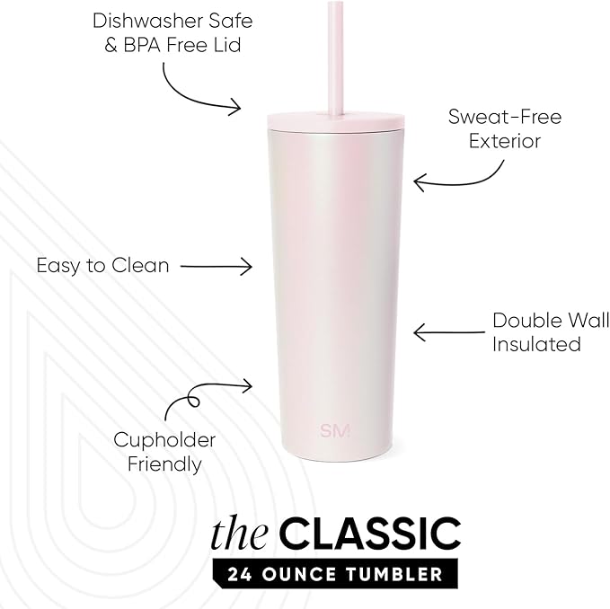 Simple Modern Classic Tumbler with Straw Lid | Insulated Iced Coffee Cup Reusable Stainless Steel Water Bottle Travel Mug | Gifts for Women Men Her Him | 24oz | Coconut Pearl