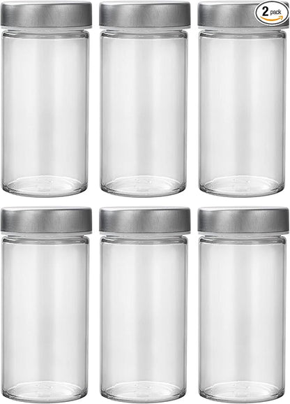 Tianifa 6 Pcs Glass Spice Jars/Bottles for Rotating Spice Rack-3oz Empty round Spice Containers with Airtight Metal Caps with Shaker Lids (6, Stainless Steel Lids)