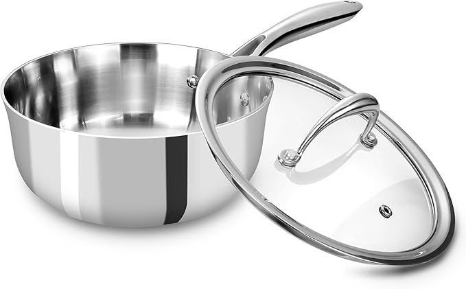 KEAWELL K3 Premium 2-Quart Tri-Ply Fully Clad Stainless Steel Saucepan with Lid, Induction & Oven Safe up to 600°F, Even Heating, Professional Cookware for All Stovetops (2-Qt)