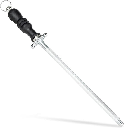 Knife Sharpener Rod, Kitchen Knives Sharpener Carbon Steel Professional Knife Sharpening Steel, Honing Rod with Hanging Holes (13 inches)