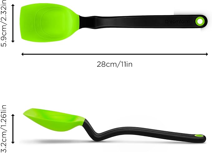 Dreamfarm Supoon Non-Stick Sit-Up Silicone Scraping, Serving, Cooking Spoon Measures 5ml Tsp & 15ml Tbsp - 11" Green