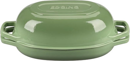 EDGING CASTING Enameled Cast Iron Oval Dutch Oven Pot with Lid, Dutch Oven for Sourdough Bread Baking, Bread Oven, Bread Dutch Oven, Oval Bread Pan, 5qt, Pistachio Green