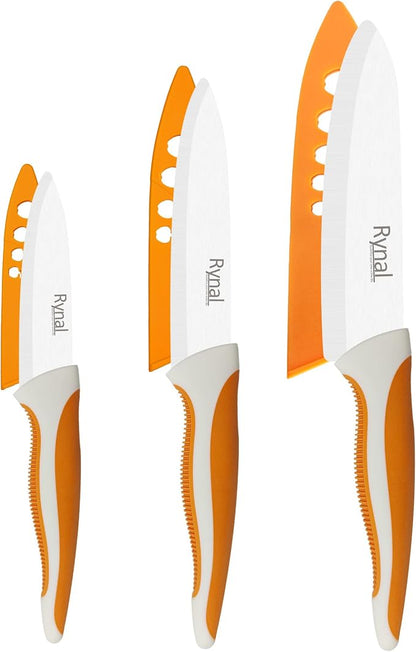 Ceramic Knife Set - 6" 5" 4" Sharp Ceramic Chef's Kitchen Knives with Blade Cover & Soft-Grip Handle