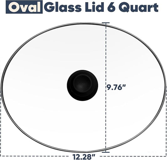 Oval 6 Quart Glass Lid Compatible with Hamilton Beach 33665G Slow Cooker, Clear Cooker Crock Pot Lid Replacement Part, 6qt Slow Crock Pot Lid Replacement
