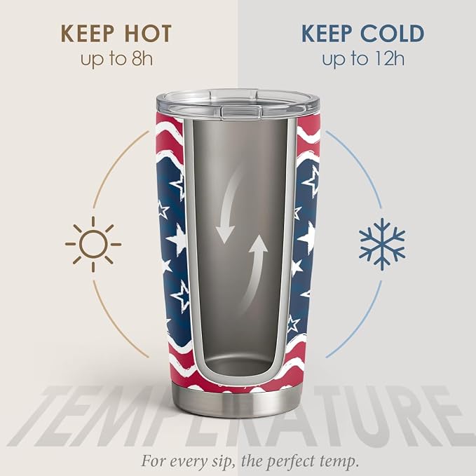 SANDJEST American Flag Tumbler 20oz, Stainless Steel Travel Cup with Lid, Insulated Coffee Mug, Gifts for Men Women Boys Girls Friends Sisters Brothers on Birthday Christmas July 4th
