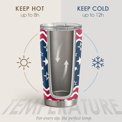 SANDJEST American Flag Tumbler 20oz, Stainless Steel Travel Cup with Lid, Insulated Coffee Mug, Gifts for Men Women Boys Girls Friends Sisters Brothers on Birthday Christmas July 4th
