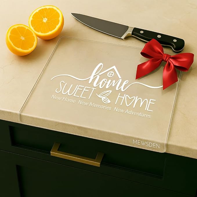 House Warming Gifts New Home - Engraved Acrylic Cutting Board with Counter Lip, Clear Countertop Protector Housewarming Gifts for Women Man Couples First House New Apartment Aesthetic Kitchen Decor