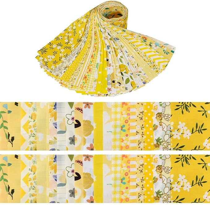 40 Pcs Jelly Roll Fabric Strips for Quilting, Sewing Supplies & DIY Crafts-2.6 Inch Precut Cotton Fabric Bundles Floral Patchwork Yellow