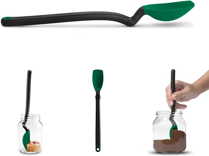 Dreamfarm Mini Supoon Non-Stick Sit-Up Silicone Scraping Cooking Spoon, Jar Scraper Measures 5ml Tsp - 8" Forest Green