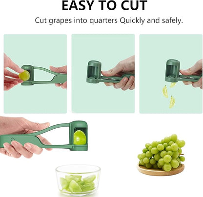 Luvan Grape Cutter for Toddlers 1-3, Grape Slicer Kitchen Gadget for Vegetable Fruit Salad Cake Decor, Stainless Steel Grape Quarter Cutter Tool for Cherry Tomato Strawberry Blueberry - Green