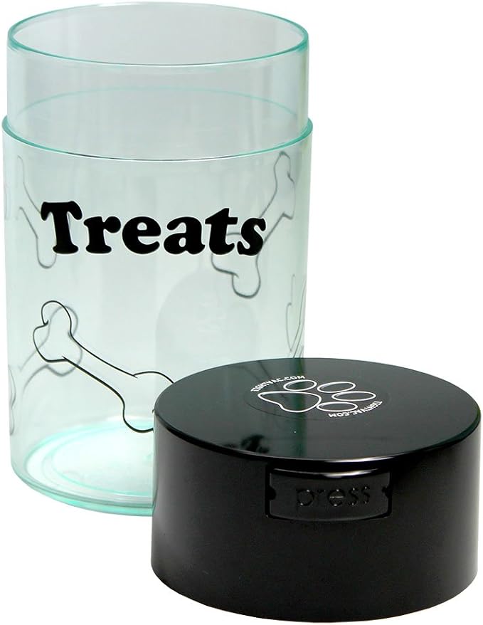 Tightpac Pawvac 1 to 6 Ounces Container, Airtight Pet Food and Treats Storage Jar - Patented Vacuum Seal Container for Pet Food, Treats and other Dry Goods - Clear with Treats