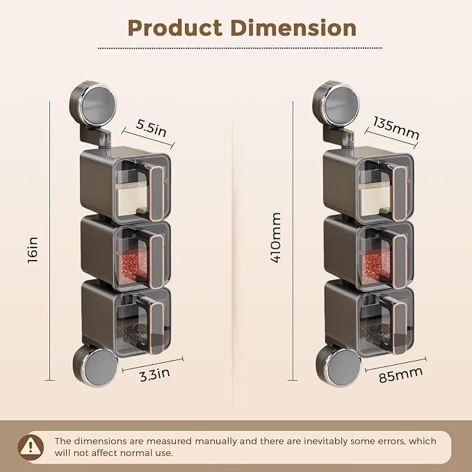 Suction Cup Seasoning Holder, Wall Mounted Seasoning Organizer, Suction Seasoning Box with Spoon, 180° Rotatable Spice Rack, Sealed Moisture-Proof, Space Saving Kitchen Spice Storage Rack (1pc, GREY)