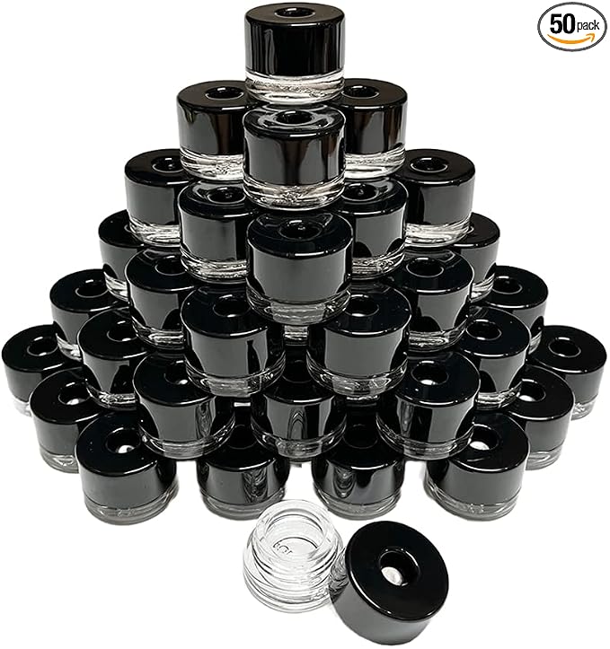 (50 Pack Refillable Storage Vacuum Seal Container Jar For Herb Floral Powder Spice Concentrates - 4ml Clear Gloss
