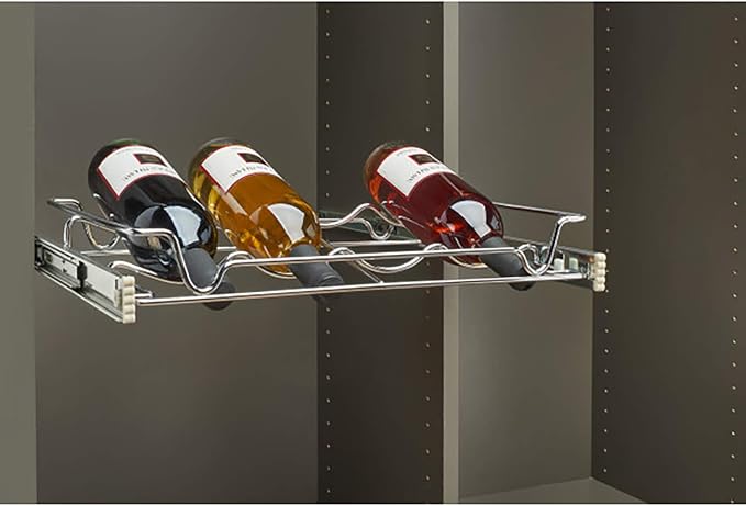 Rev-A-Shelf Sidelines 5WBR-18CR-1 18" Chrome Single Wire Pullout 4 Wine Bottle Rack Organizer for 14" Deep Kitchen Pantry or Bar Cabinet Closet