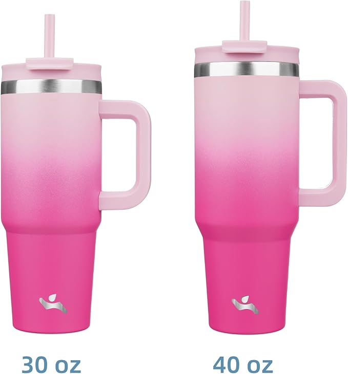 Konokyo 40 oz Tumbler with Handle and 2 Straws,2 in 1 Lid Insulated Water Bottle Stainless Steel Travel Coffee Mug,Cherry Blossoms