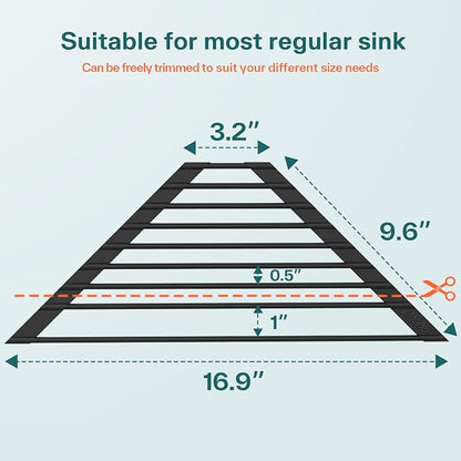 Ohuhu Corner Sink Caddy, Sponge Holder for Kitchen Sink Organizer - Silicone Wrapped Steel Anti Slip Rust Triangle Over the Sink Roll-UP Dish Drying Rack for Sink Corner Kitchen Sink Accessories
