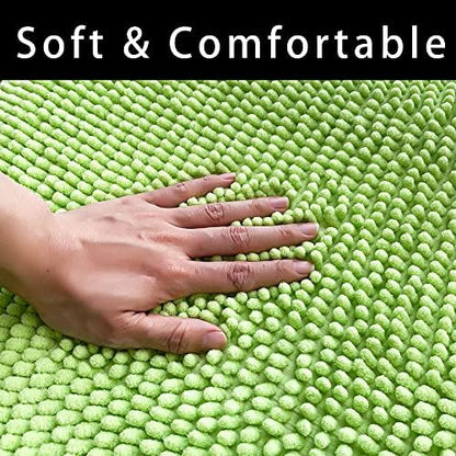 Chenille Bath Mat Microfiber Floor Mat Baby Bath Mat for Kids Washable Bathroom Dry Fast Water Absorbent Shower Mat Area Rugs (15.3" x 23.2", Green)