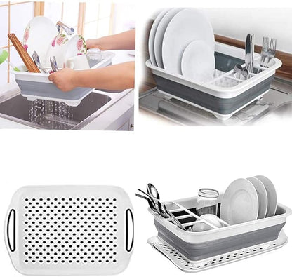 Ahyuan Collapsible Dish Drying Rack Portable Dinnerware Drainer Organizer for Kitchen RV Campers Travel Trailers Space Saving Kitchen Storage Rack with Drainboard Tray