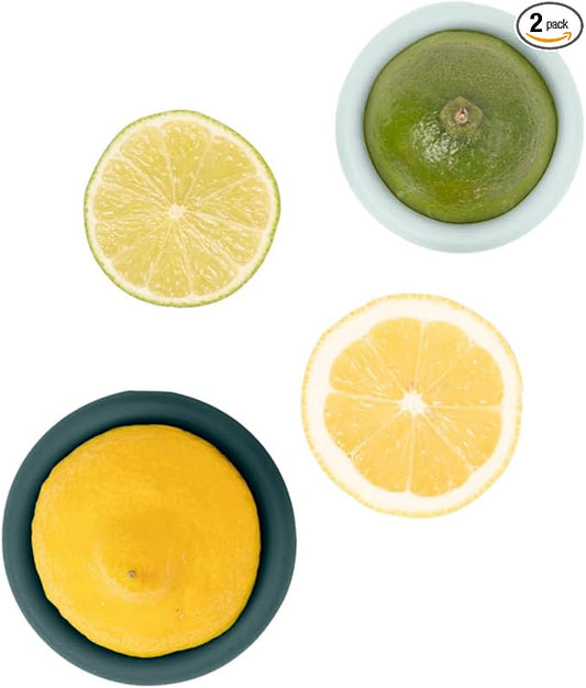 Food Huggers 2pc Reusable Silicone Citrus Savers | BPA Free & Dishwasher Safe | Fruit Produce Storage for Orange, Lemon, Lime, Banana, Cans & More | 2 Pack Round, Forest Mint